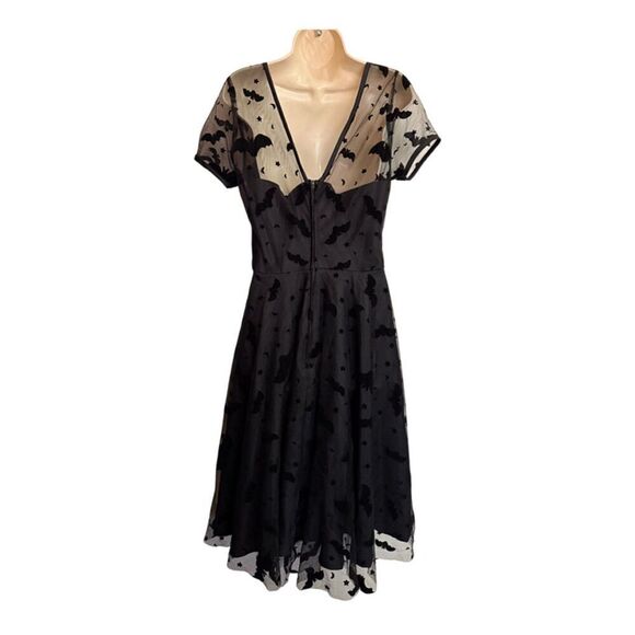 Magnolia Place Black Goth Bat Print Fit & Flare Dress Size M - Picture 5 of 13